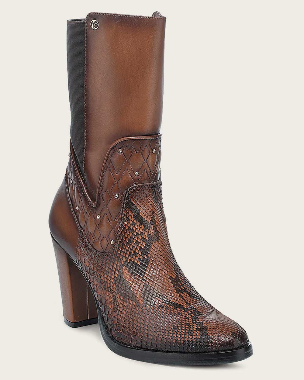 T43PBRN - Cuadra brick brown western cowgirl python skin ankle boots for women