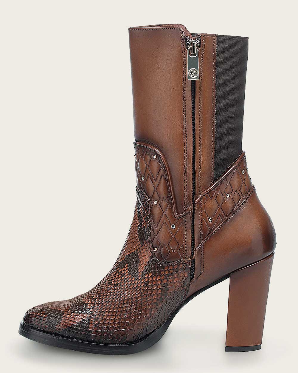 T43PBRN - Cuadra brick brown western cowgirl python skin ankle boots for women