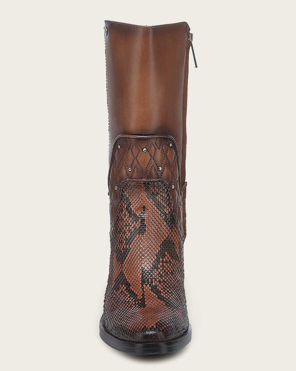 T43PBRN - Cuadra brick brown western cowgirl python skin ankle boots for women
