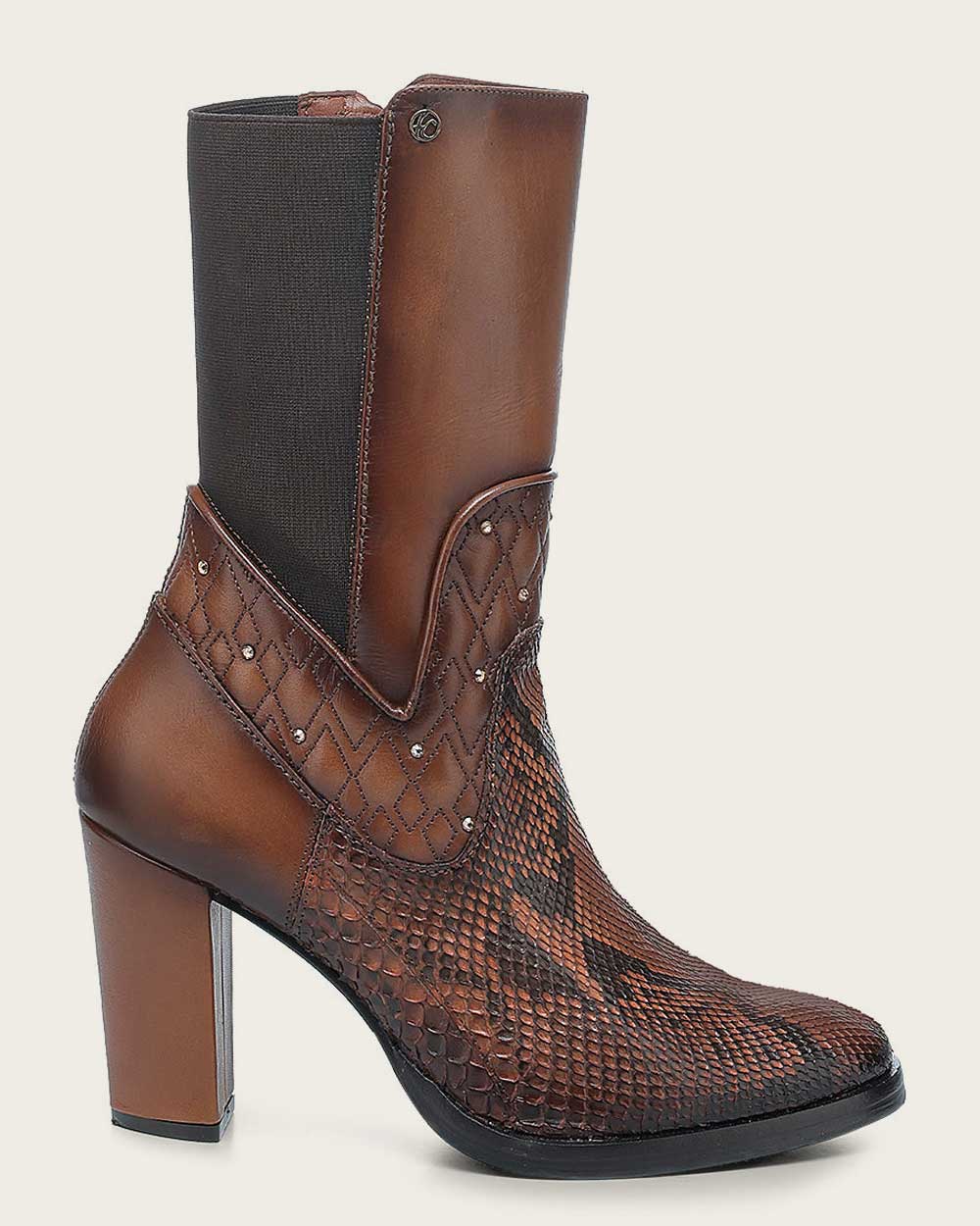 T43PBRN - Cuadra brick brown western cowgirl python skin ankle boots for women
