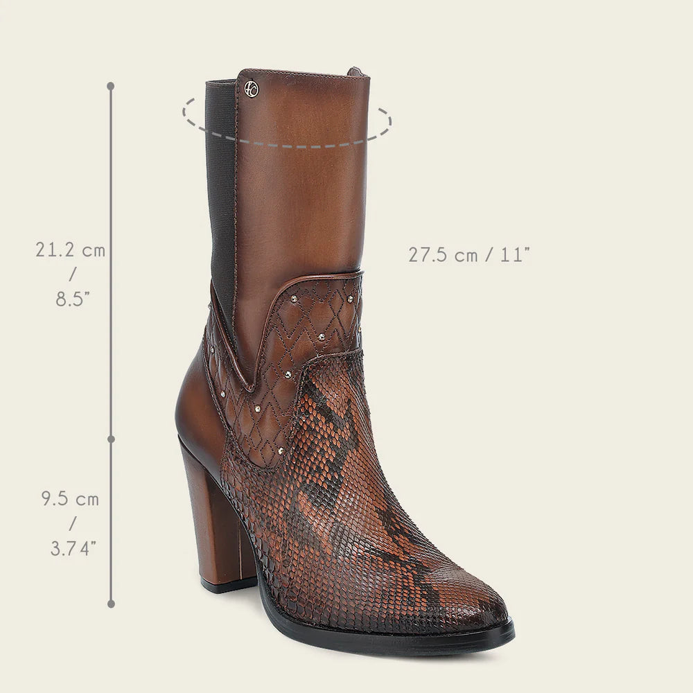 T43PBRN - Cuadra brick brown western cowgirl python skin ankle boots for women