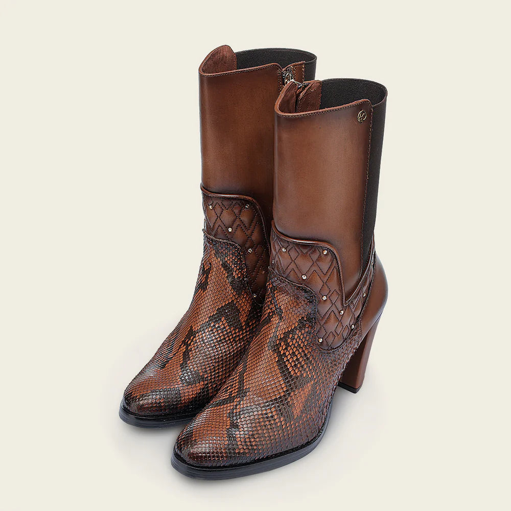 T43PBRN - Cuadra brick brown western cowgirl python skin ankle boots for women