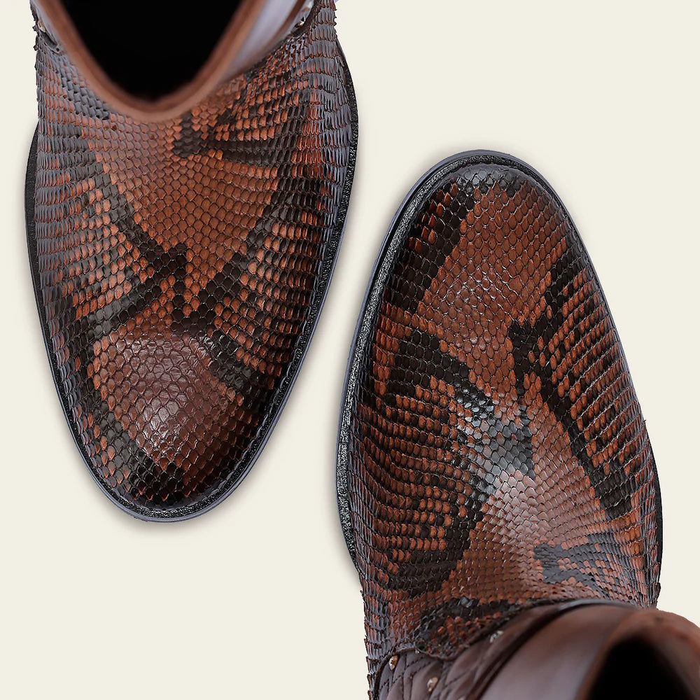 T43PBRN - Cuadra brick brown western cowgirl python skin ankle boots for women