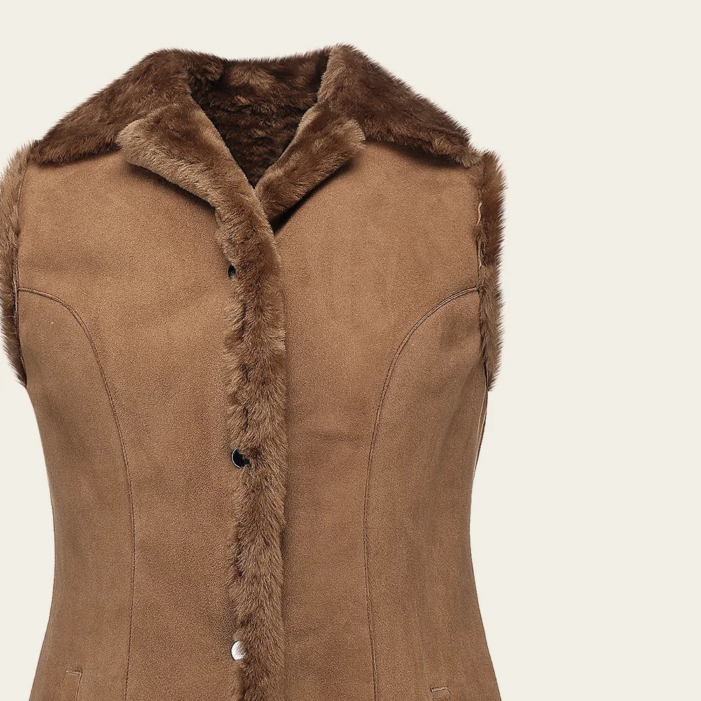 VRC501W - Cuadra cognac casual fashion notch-collar shearling vest for women