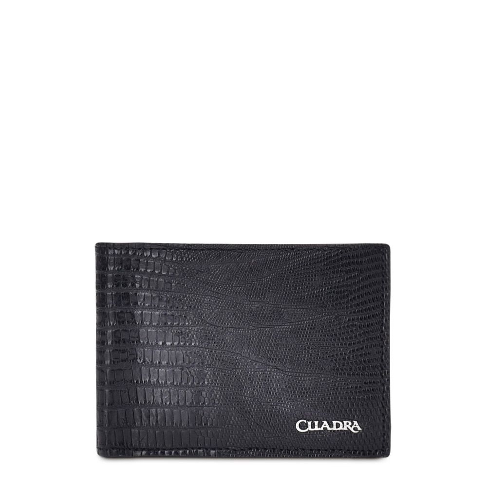 B2910LT - Cuadra black classic lizard leather bi fold wallet for men-Kuet.us