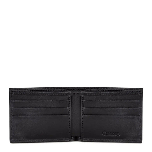 B2910PA - Cuadra black classic ostrich leg bi fold wallet for men-Kuet.us