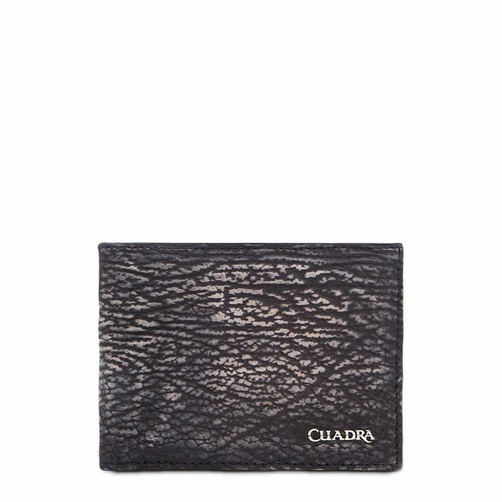 B2910TI - Cuadra blue classic bi fold shark leather wallet for men-Kuet.us