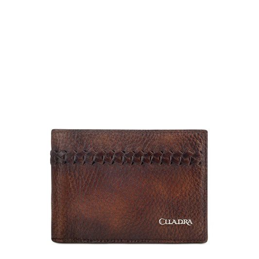 B2940VE - Cuadra almond classic deer leather bi fold wallet for men-Kuet.us