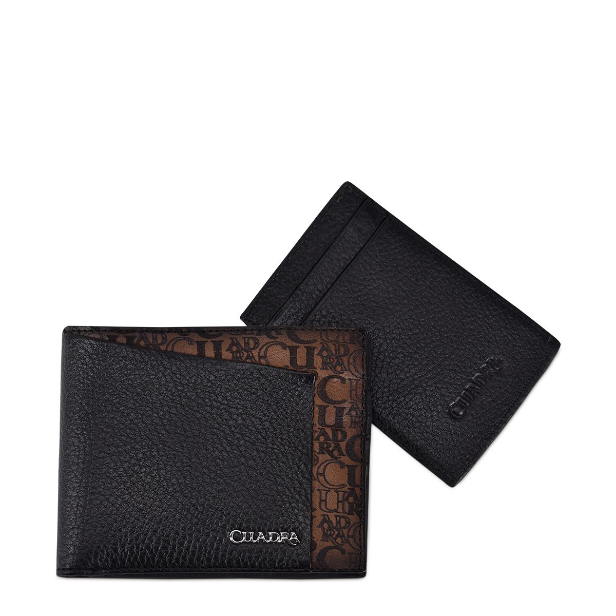 B3038RS - Cuadra black casual fashion leather bi fold wallet for men-Kuet.us