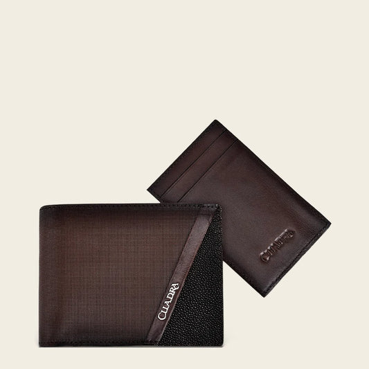 B3039MA - Cuadra brown casual fashion stingray leather bi fold wallet for men