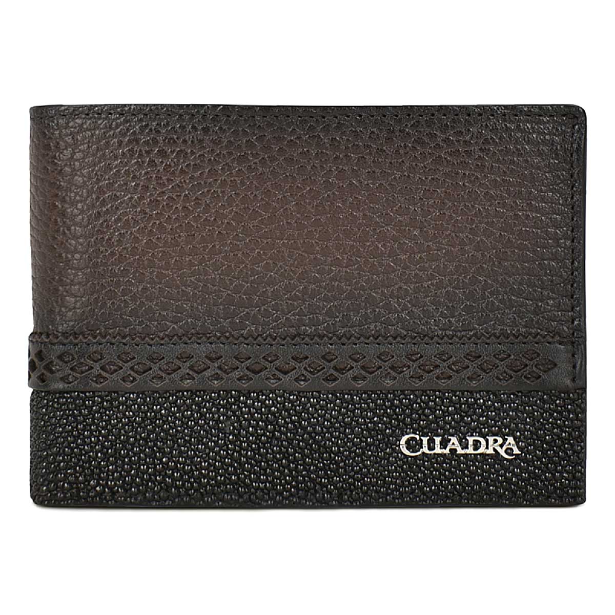 BC012MA - Cuadra black fashion stingray and deer leather bi fold wallet for men-Kuet.us