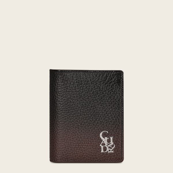 BC014VE - Cuadra chocolate deer leather bi fold wallet for men-Kuet.us