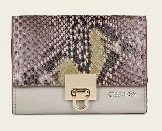 BD197PI - Cuadra  pink small fashion woven pyhon tri fold wallet for women