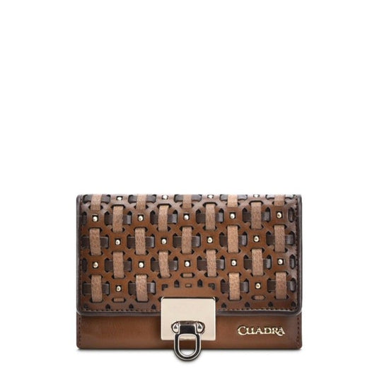 BD205RS - Cuadra maple small fashion woven leather tri fold wallet for women-Kuet.us