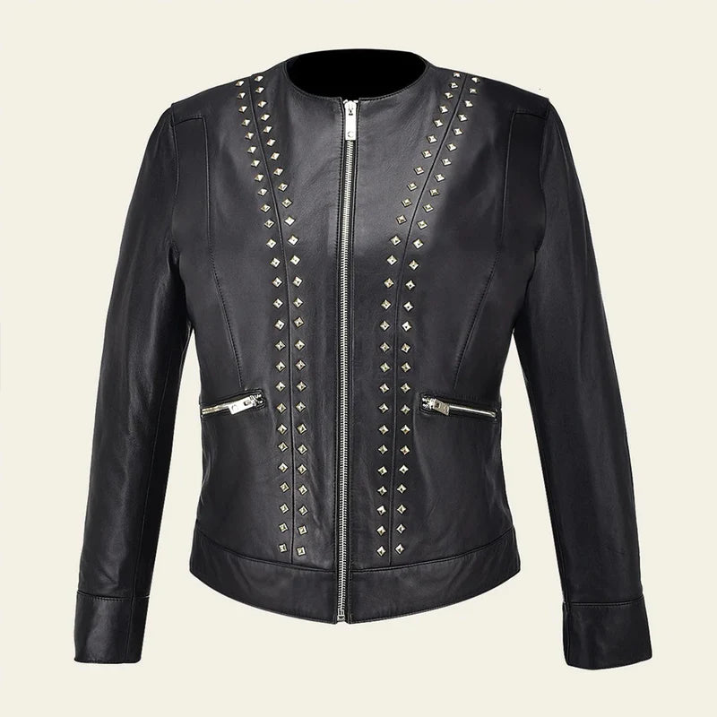 Cuadra black dress casual fashion sheepskin leather jacket for women