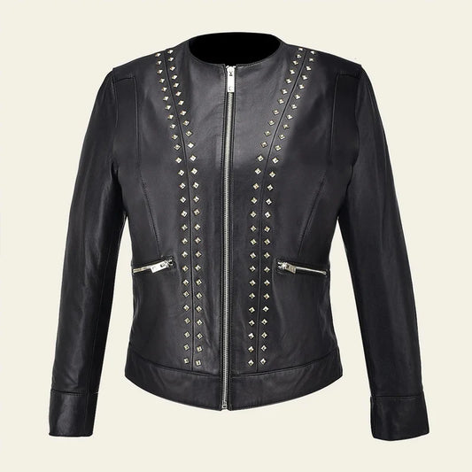 Cuadra black dress casual fashion sheepskin leather jacket for women