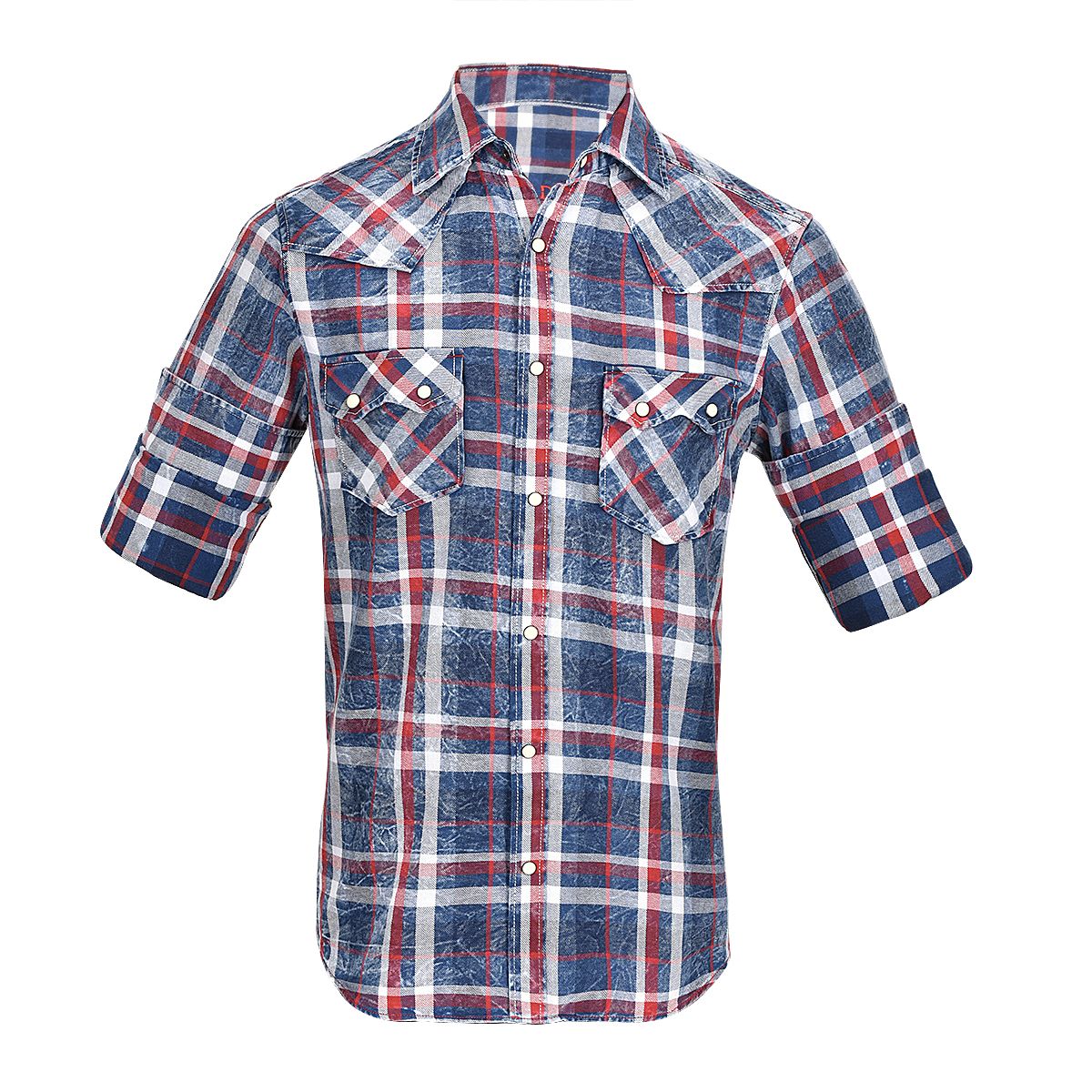 CMRJ450 - Cuadra navy-red cowboy fashion cotton shirt for men-Kuet.us