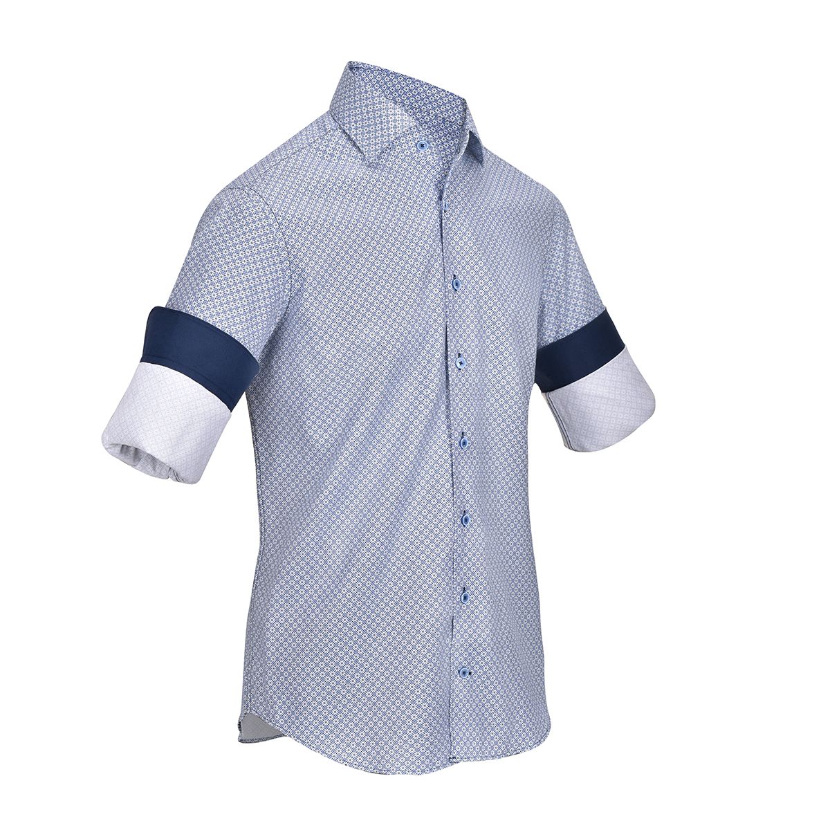 CMW550R - Cuadra blue casual fashion medallion abstract shirt for men-Kuet.us