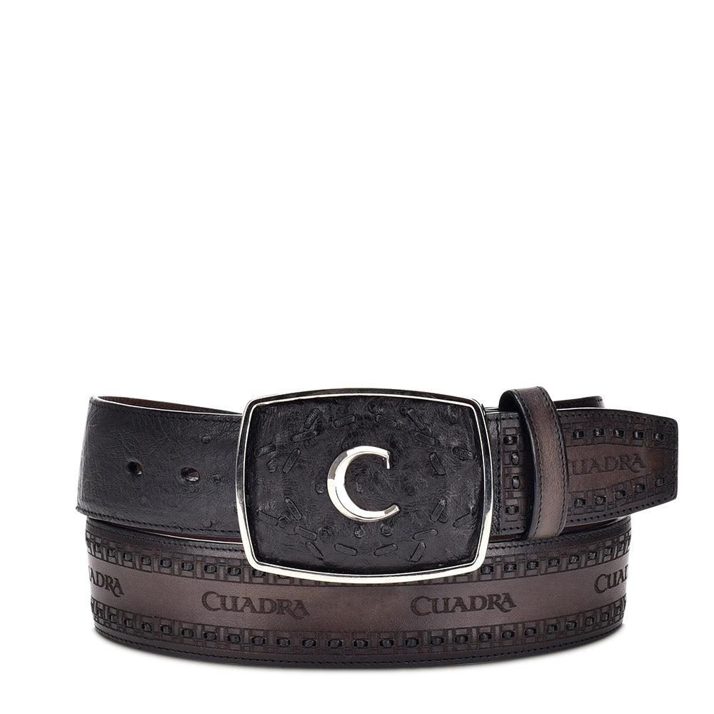 CV397A1 - Cuadra black cowboy western ostrich belt for men-Kuet.us