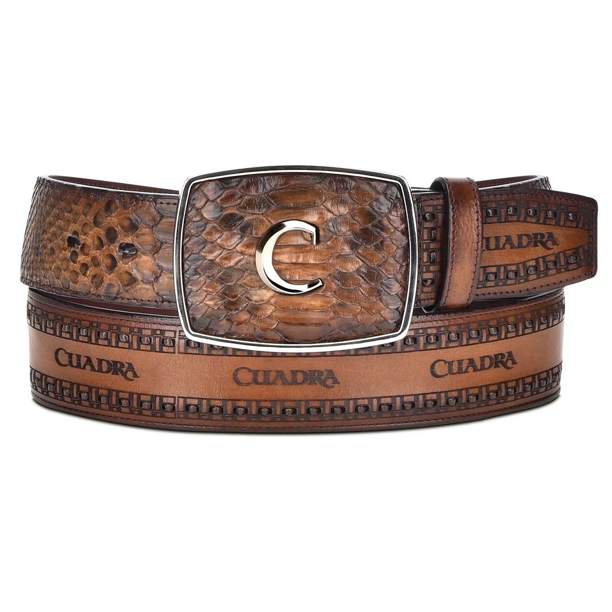 CV397PI - Cuadra brown fashion cowboy python leather belt for men-Kuet.us