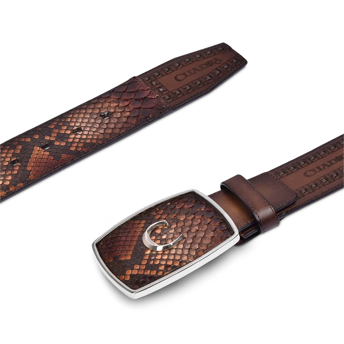 CV397PI - Cuadra chestnut brown fashion cowboy python leather belt for men-Kuet.us