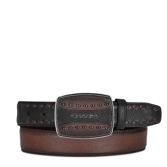 CV492VE - Cuadra brown cowboy western deer leather belt for men.-Kuet.us