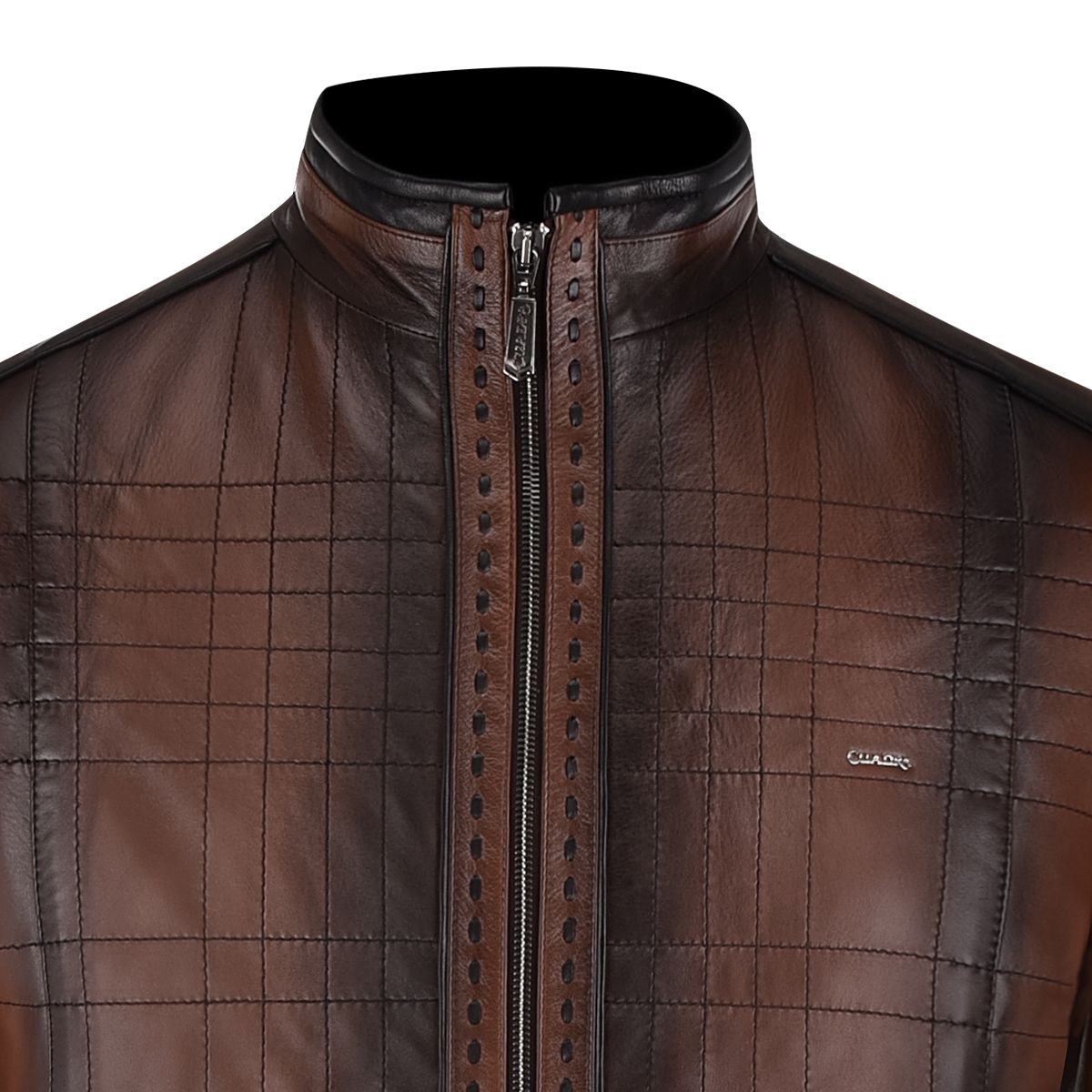 H293COB - Cuadra brown casual fashion quilted sheepskin leather jacket for men-Kuet.us