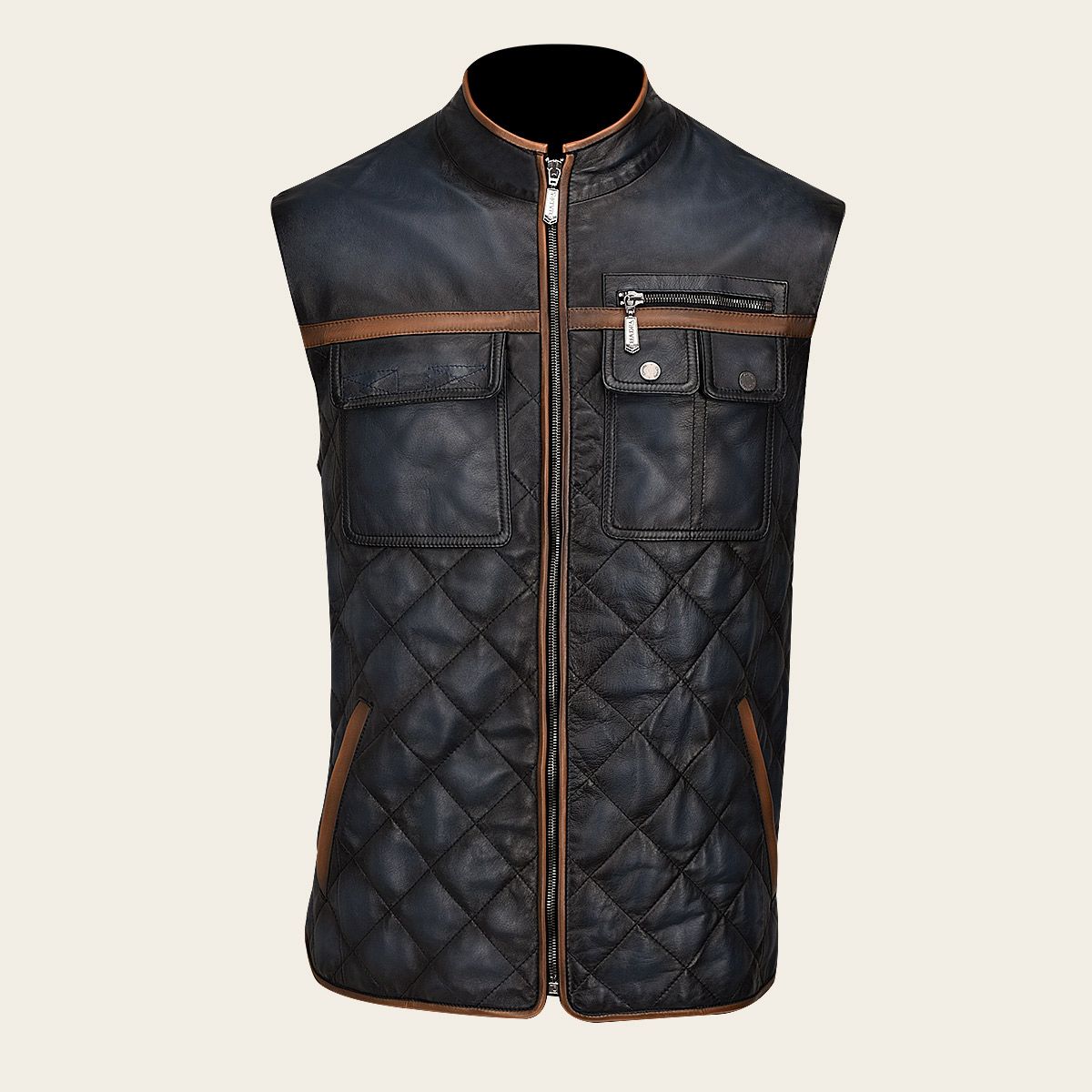 H334BOC- Cuadra blue casual fashion lambskin leather vest for men-Kuet.us