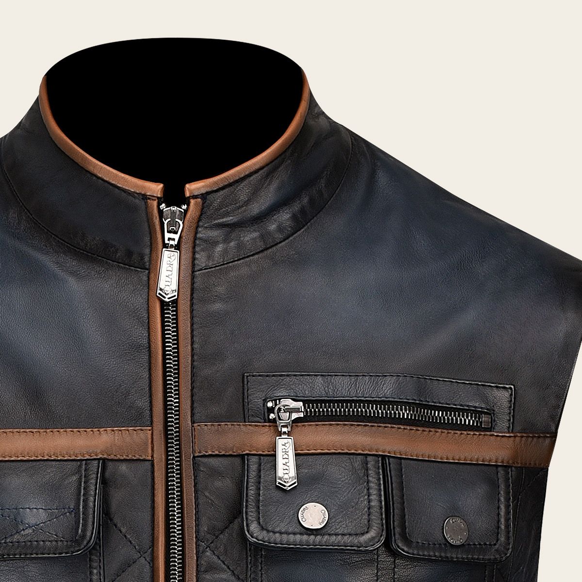 H334BOC- Cuadra blue casual fashion lambskin leather vest for men-Kuet.us