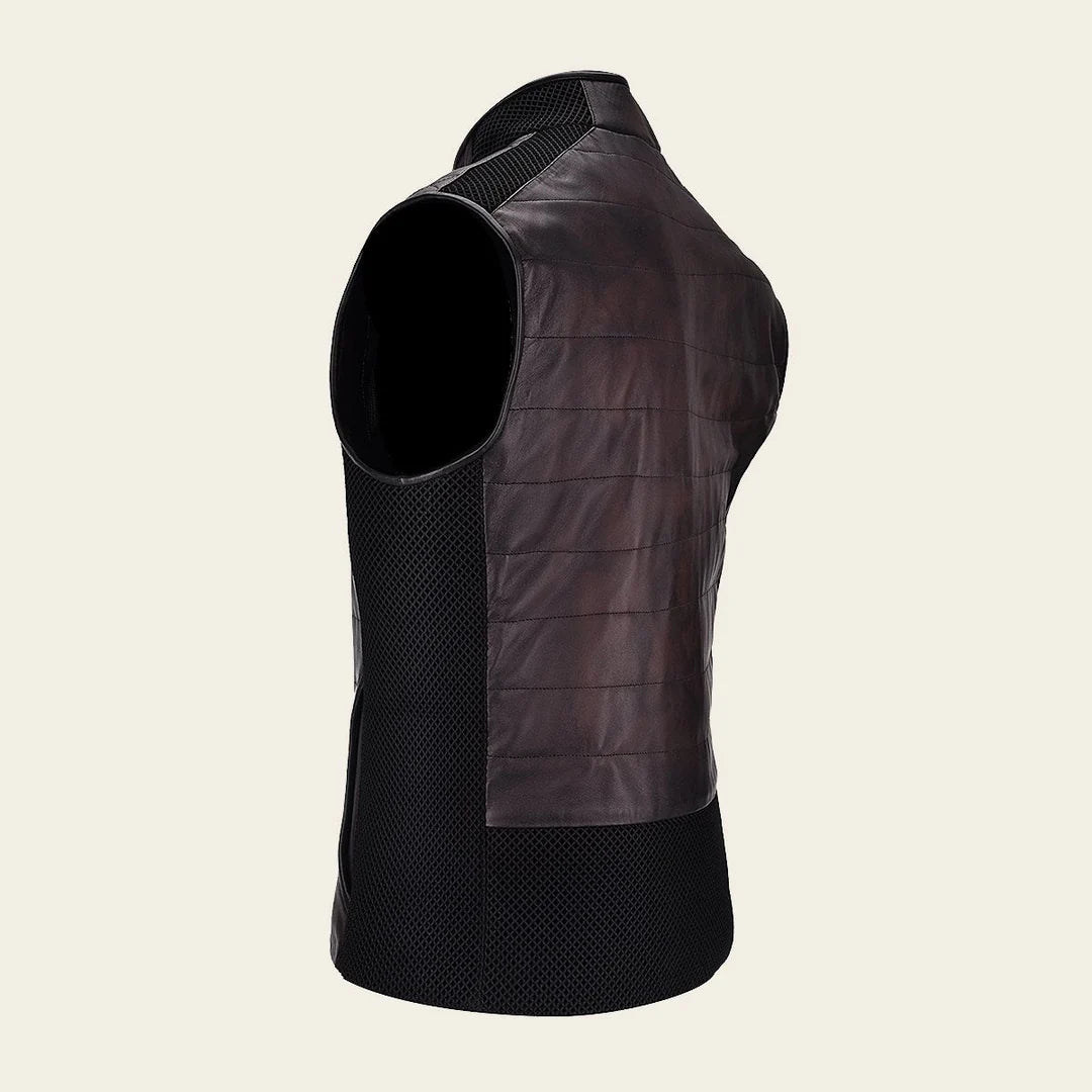 H340COB - Cuadra Chocolate casual fashion lambskin leather vest for men