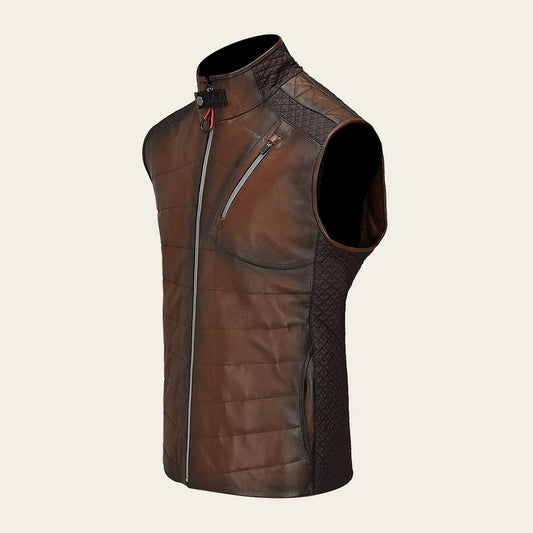 H340COC - Cuadra brown casual fashion lambskin leather vest for men