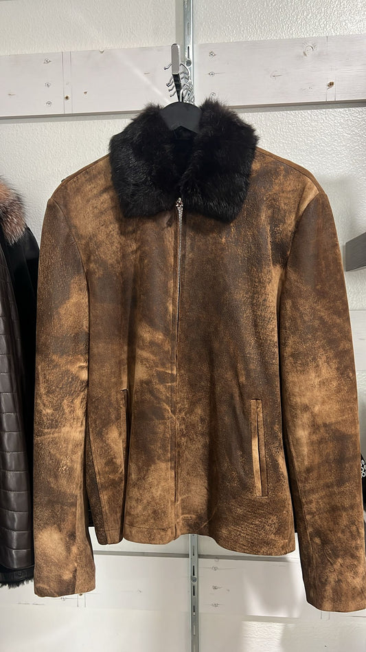 K2R20 - Shaved Camel Sheepskin Jacket with Rabbit Fur