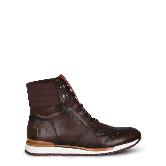 N48CWTS - Cuadra brown casual fashion caiman leather sneaker boots for men-Kuet.us