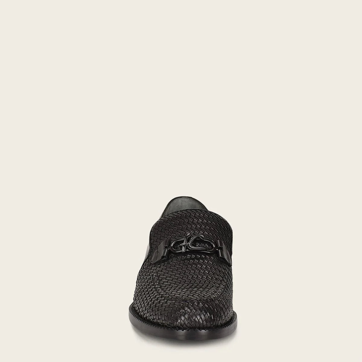 Q94TEBU - Black casual woven leather loafer shoe for men