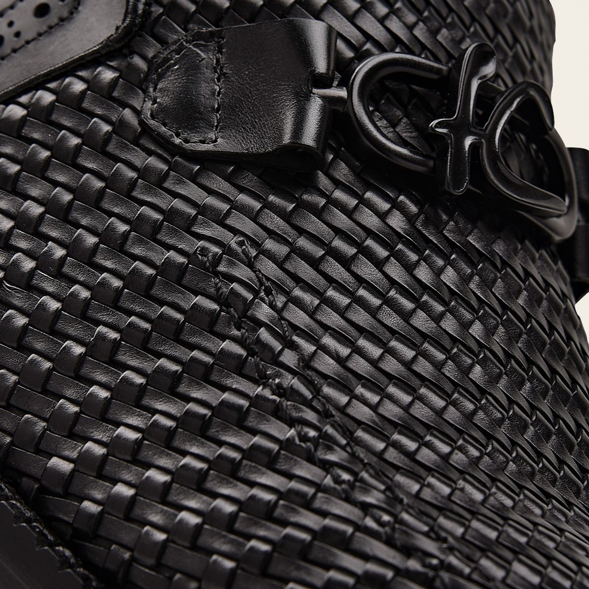 Q94TEBU - Black casual woven leather loafer shoe for men