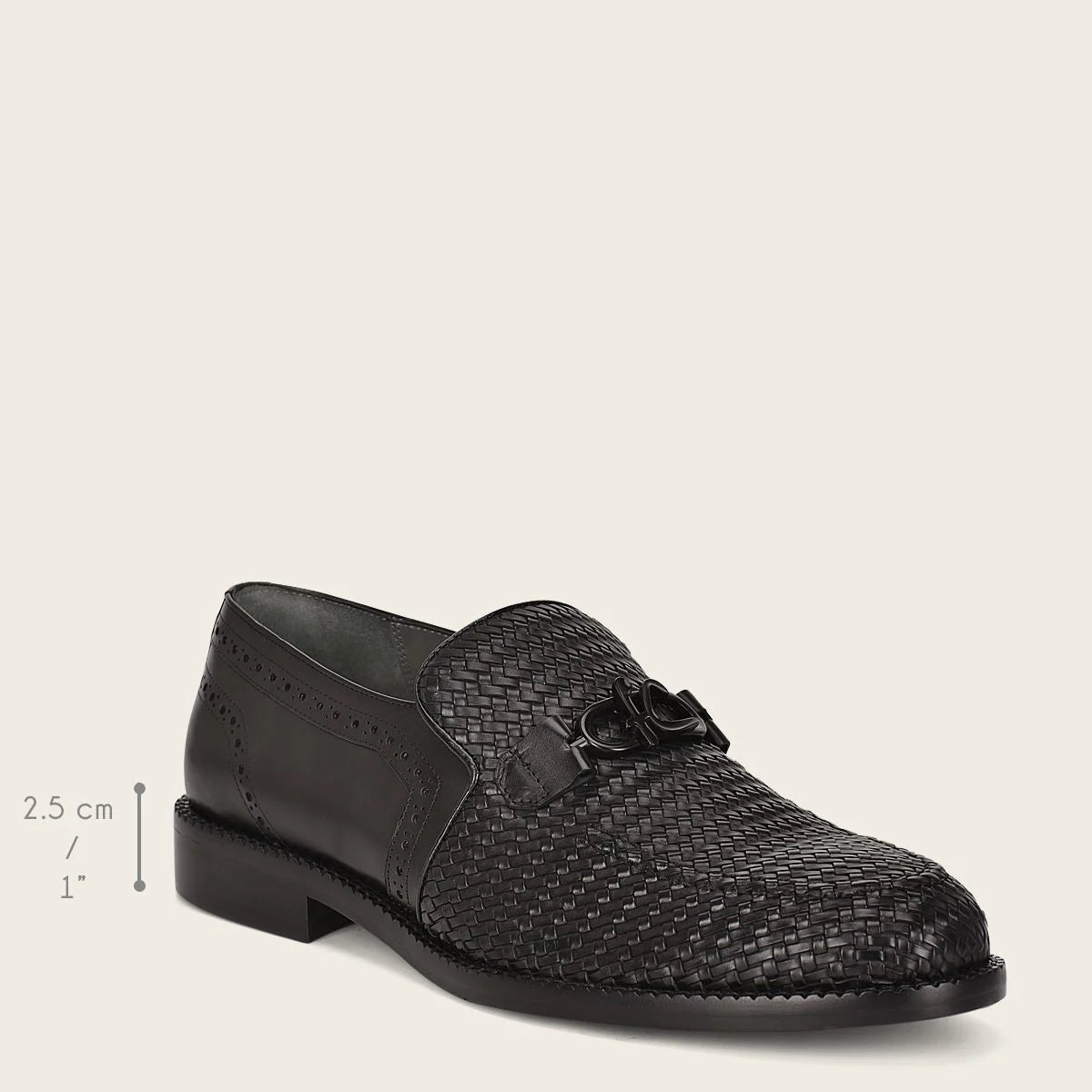 Q94TEBU - Black casual woven leather loafer shoe for men