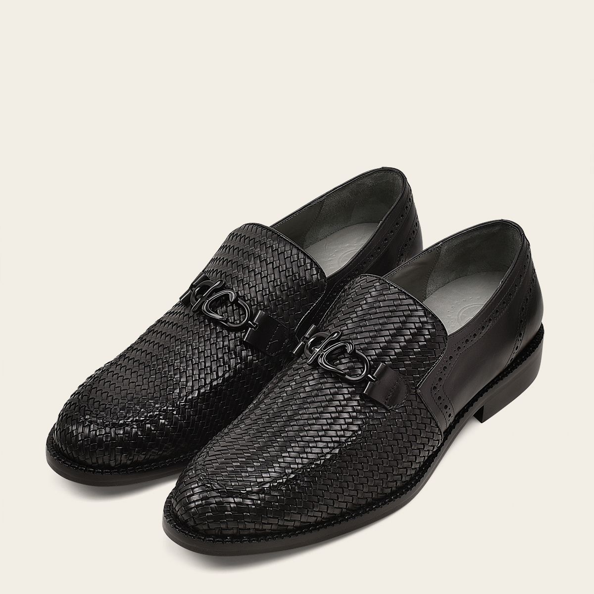 Franco Cuadra - Q94TEBU black fashion casual woven leather loafer shoe for men