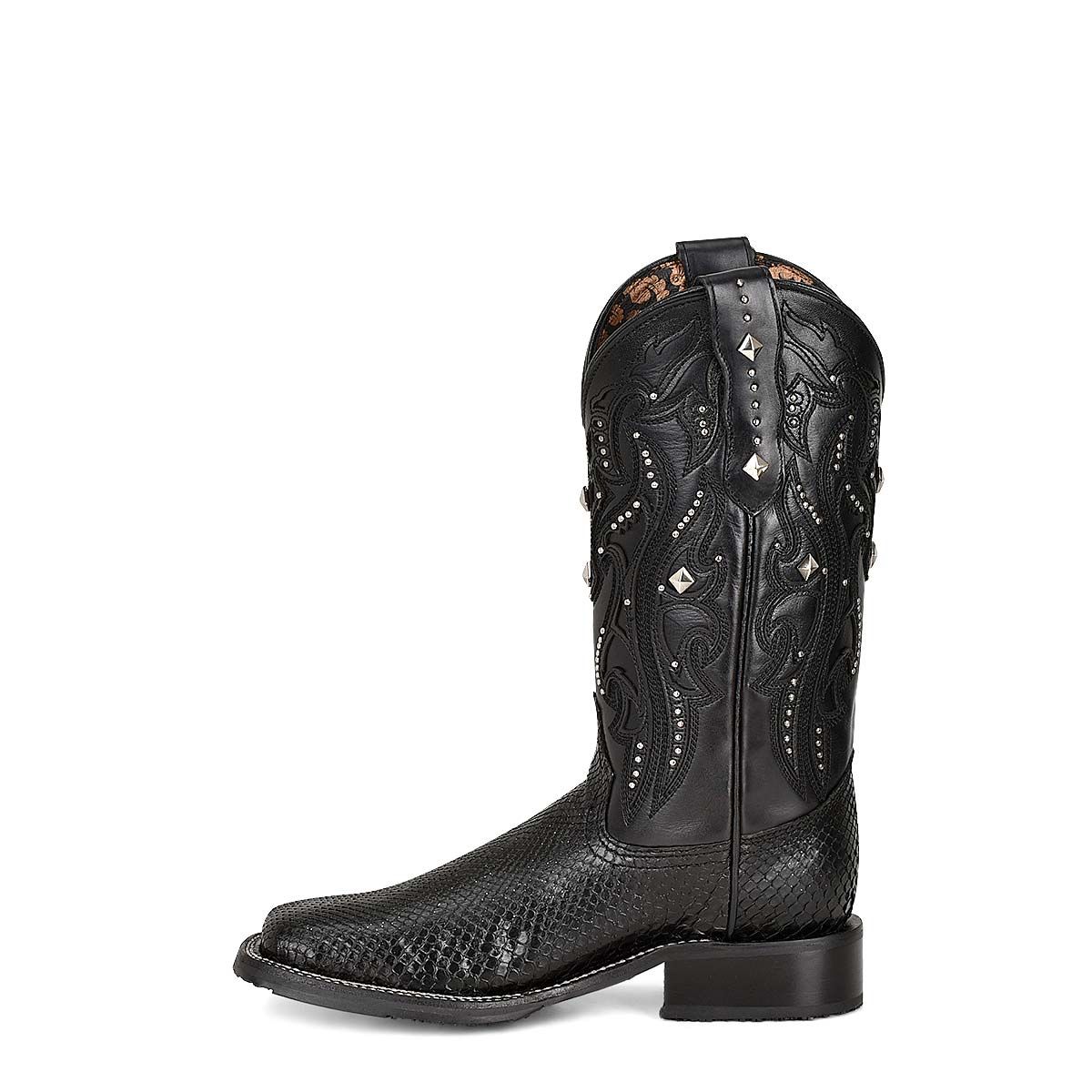 4M04PM - Cuadra black western phyton leather boot for woman