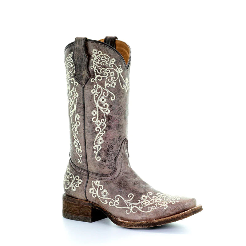 A2980 - Corral brown roper western cowgirl leather boots for teens
