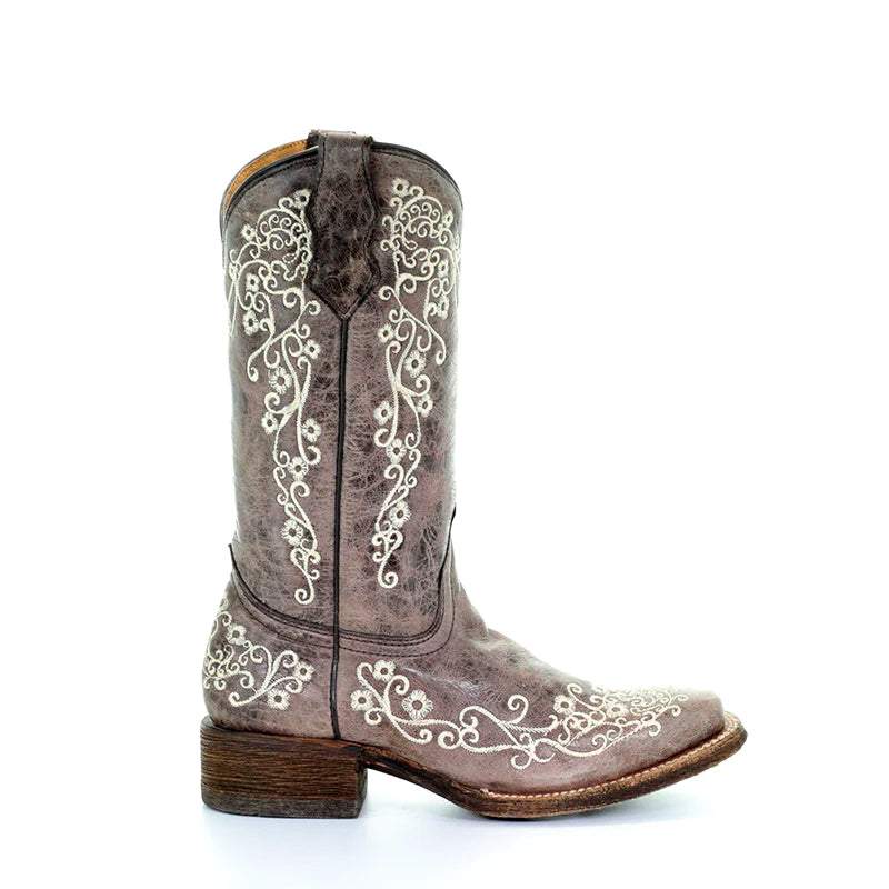 A2980 - Corral brown roper western cowgirl leather boots for teens