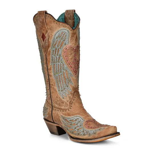 A4235 - Corral brown western cowgirl leather studded boots for women-Kuet.us