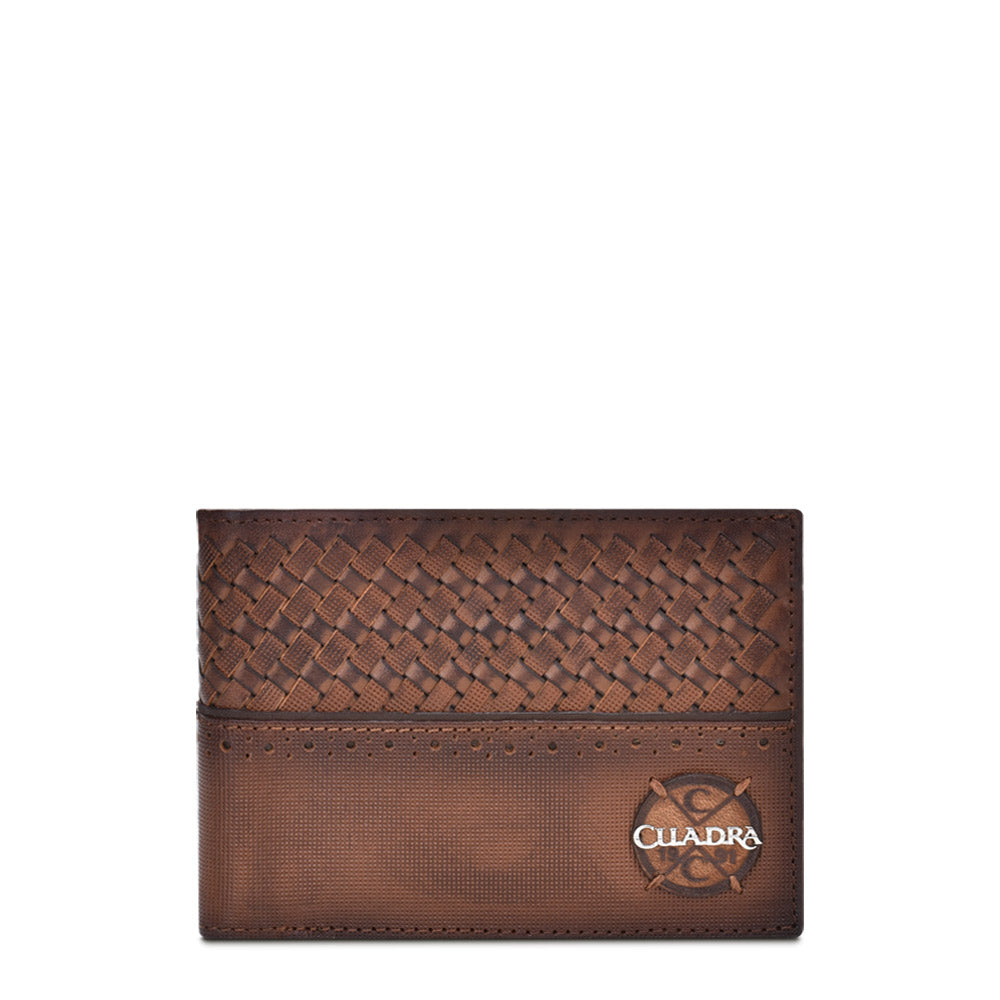 B3025RS - Cuadra brown fashion woven leather bi fold wallet for men