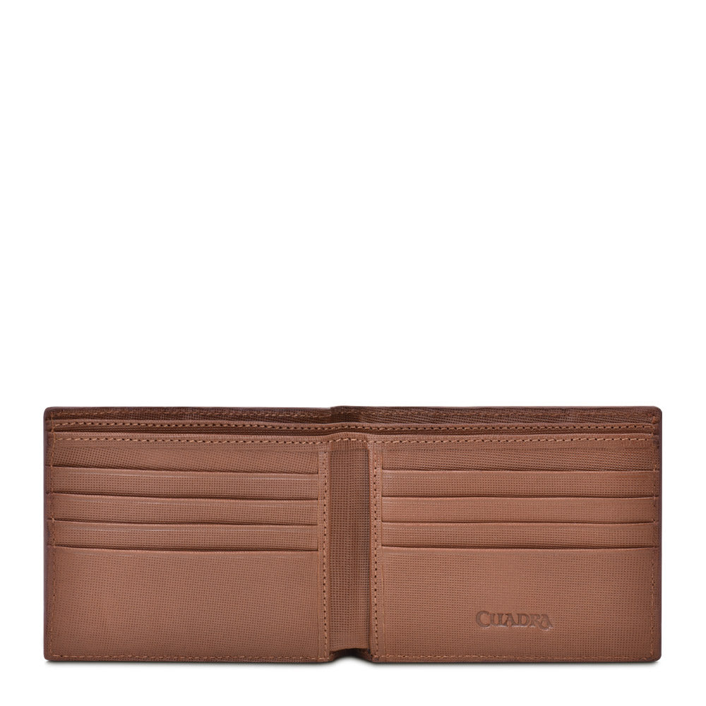 B3025RS - Cuadra brown fashion woven leather bi fold wallet for men