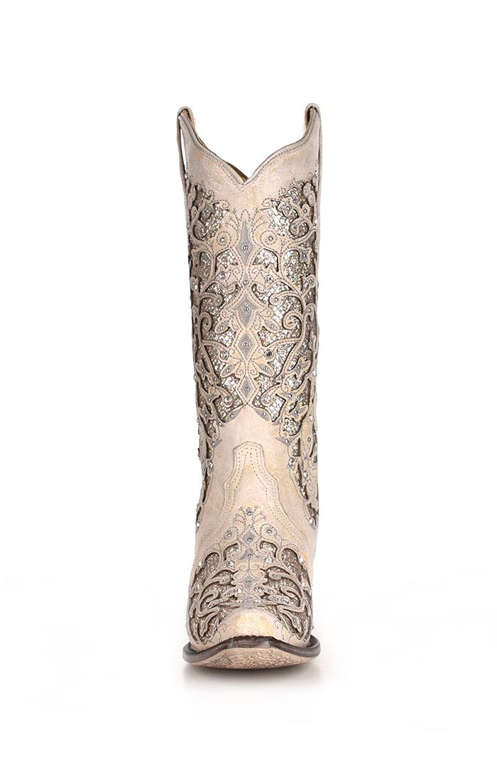 A3322 - Corral white western cowgirl wedding leather boots for women-Kuet.us