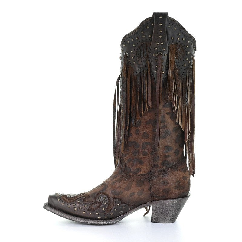 A3618 -M Corral brown western cowgirl goatskin boots for women-Kuet.us