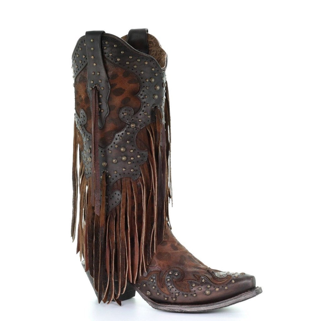 A3618 -M Corral brown western cowgirl goatskin boots for women-Kuet.us