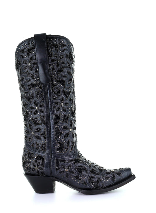 A3752 - Corral black western cowgirl leather boots for women-Kuet.us