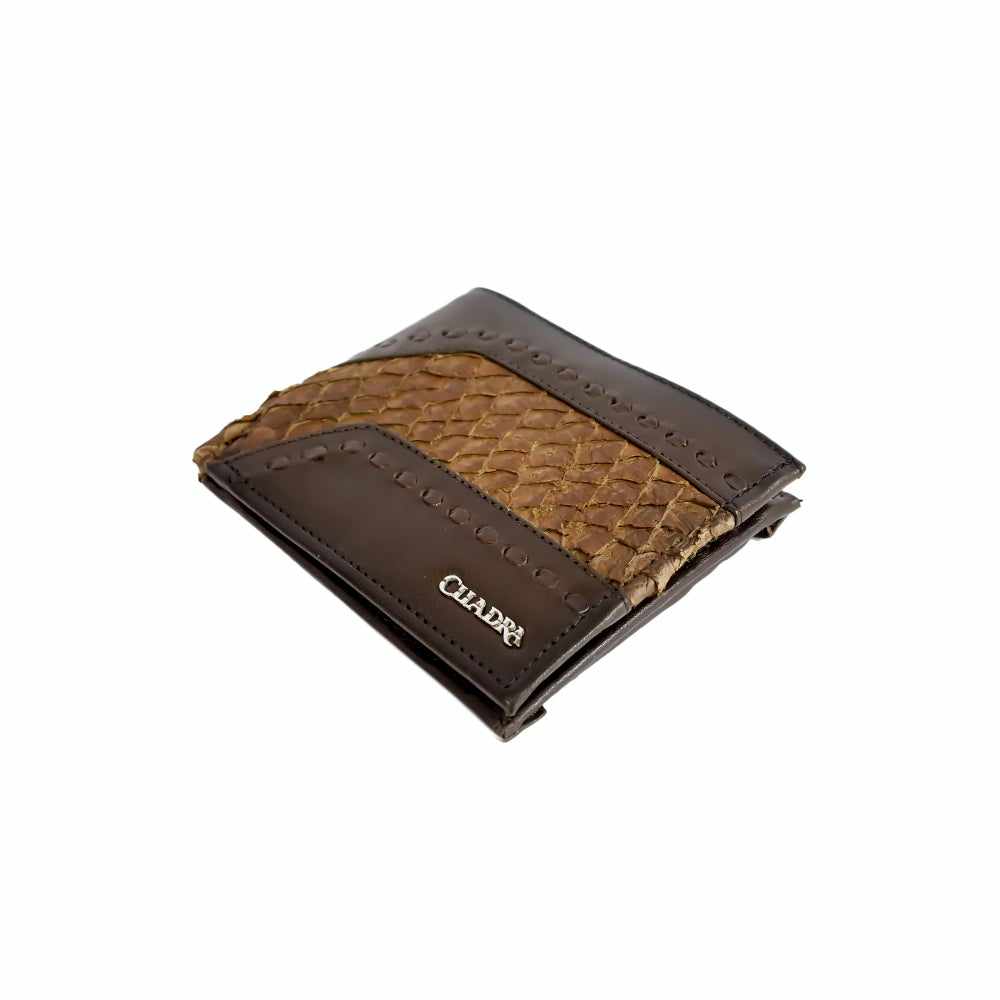 B3014MH - CUADRA BROWN CASUAL PIRARUCU LEATHER BI FOLD WALLET FOR MEN-Kuet
