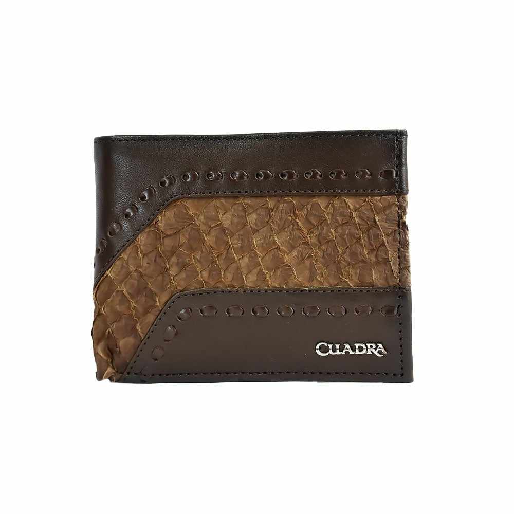 B3014MH - CUADRA BROWN CASUAL PIRARUCU LEATHER BI FOLD WALLET FOR MEN-Kuet