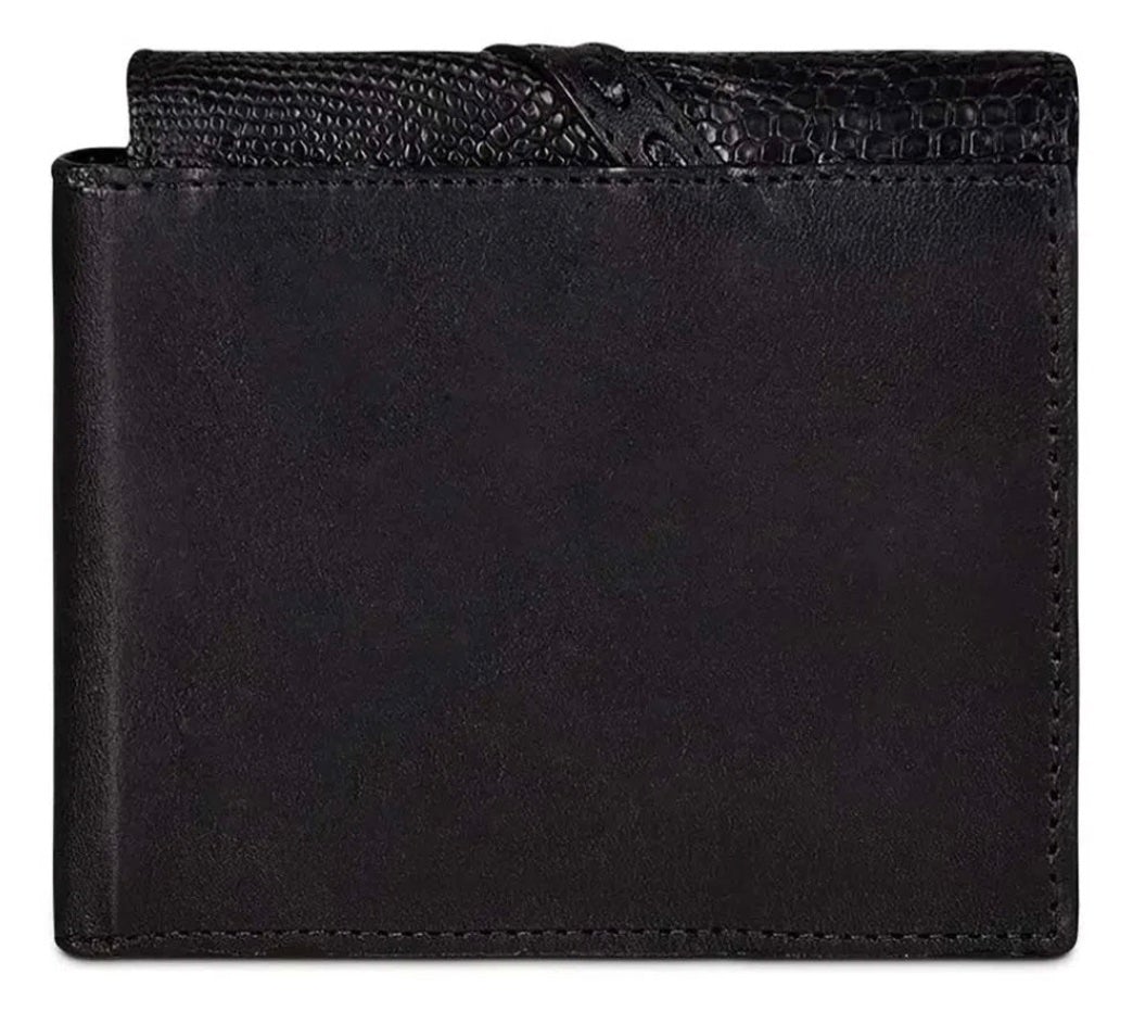 B3034LT - CUADRA BLACK CASUAL LIZARD TEJU LEATHER BI FOLD WALLET FOR MEN-Kuet